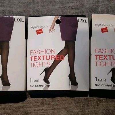 3 Packs Hanes Style Essentials Fashion Textured Tights Size L/XL Black